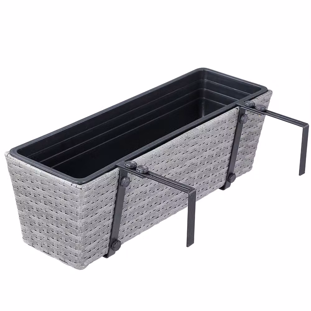 Set di 2 fioriere da balcone Casaria® in polyrattan grigio, L: 60 cm, P: 20 cm, H: 19 cm – 4
