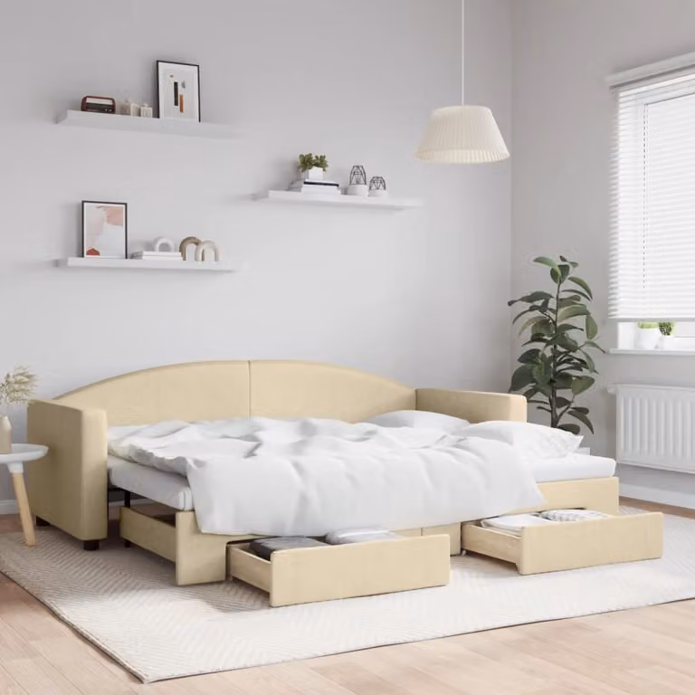 vidaXL Divano Letto Estraibile con Cassetti in Tessuto Beige L 200 x P 80 cm