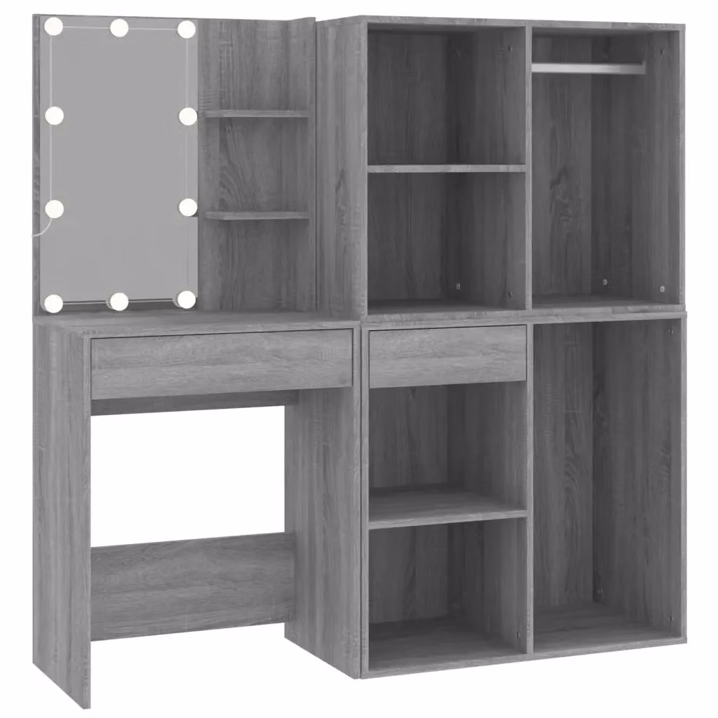Toeletta con LED e armadietti vidaXL in legno grigio moderno L: 140 cm, P: 40 cm, H: 60 cm – 2