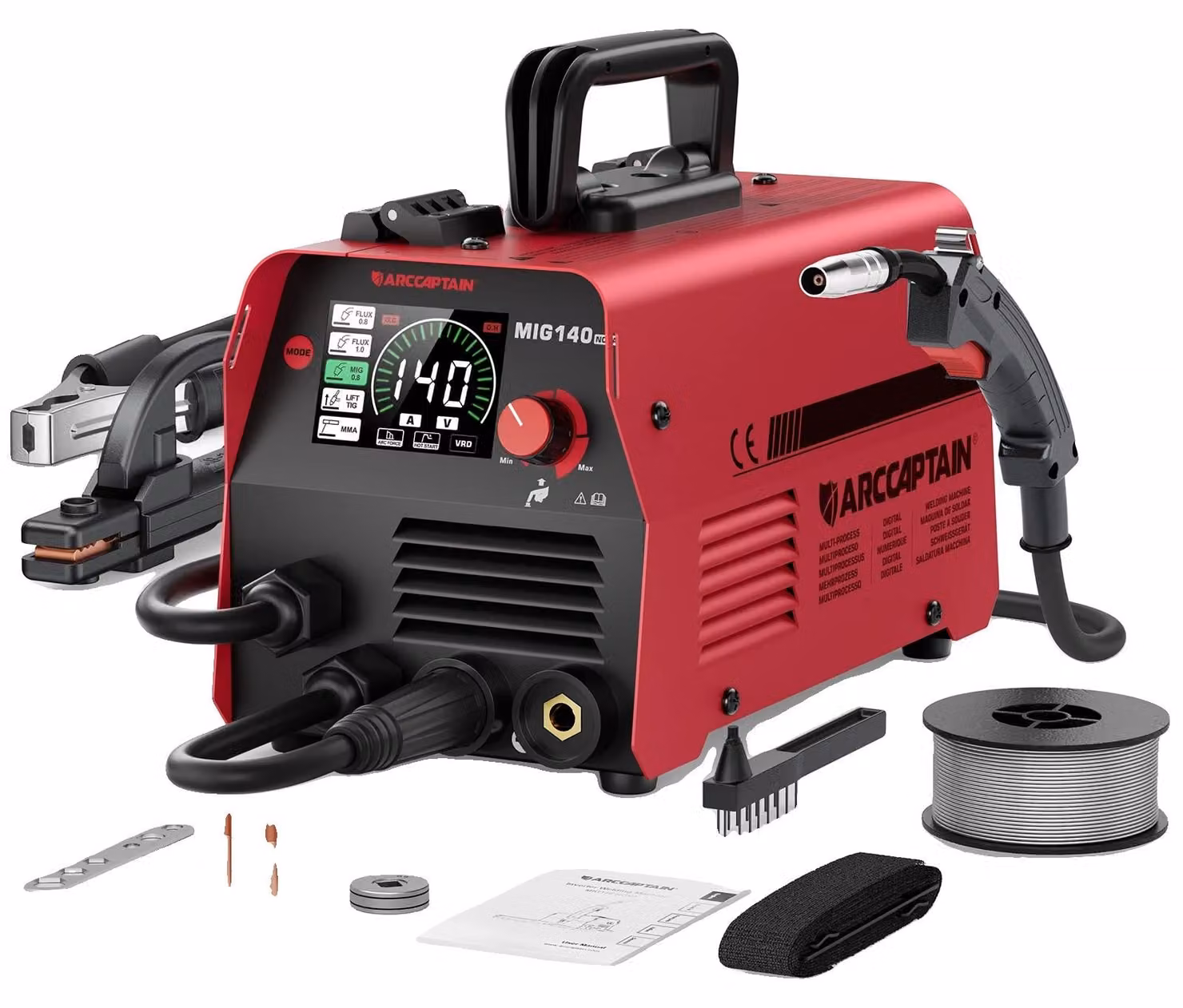 Saldatrice MIG, uscita 140 A, funzionalità 4 in 1, 1 set