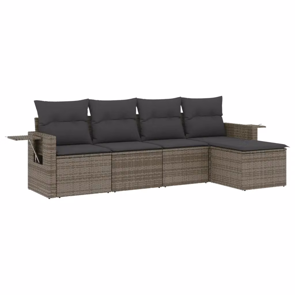 vidaXL Set Divano da Giardino a L in Polyrattan Grigio con 5 Pezzi e Cuscini Imbottiti – 2