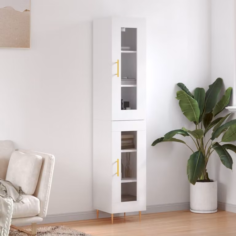 vidaXL Credenza Moderna Bianca con Ante in Vetro e Ripiani Interni L/P/H: 34,5 x 34 x 180 cm