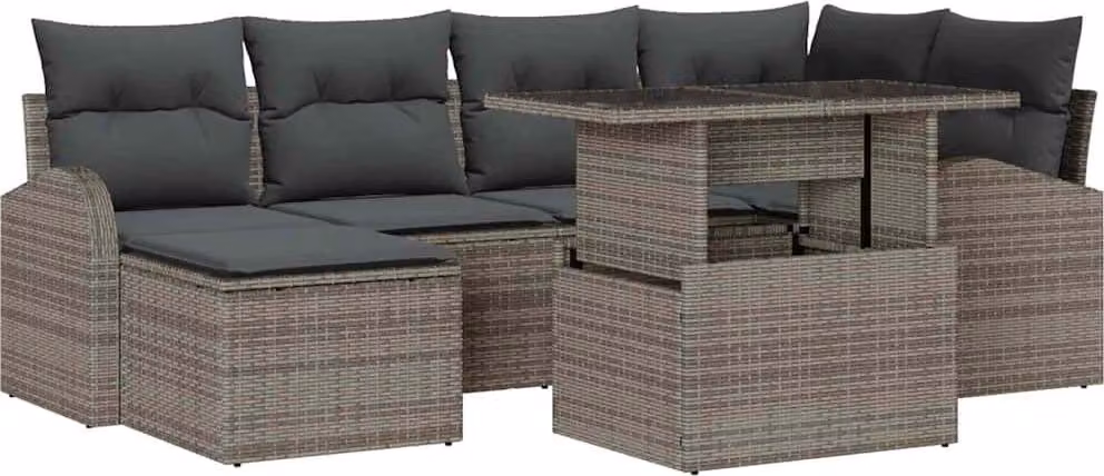 Set Divano da Giardino 7 pcs Grigio Poly Rattan