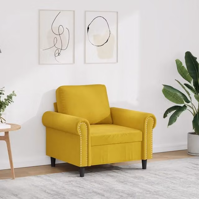 Poltrona moderna vidaXL in velluto giallo con struttura in metallo e braccioli