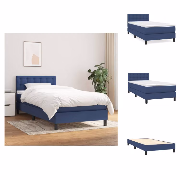 vidaXL Letto a molle con materasso blu 80x200 cm in tessuto - Letti & strutture letto