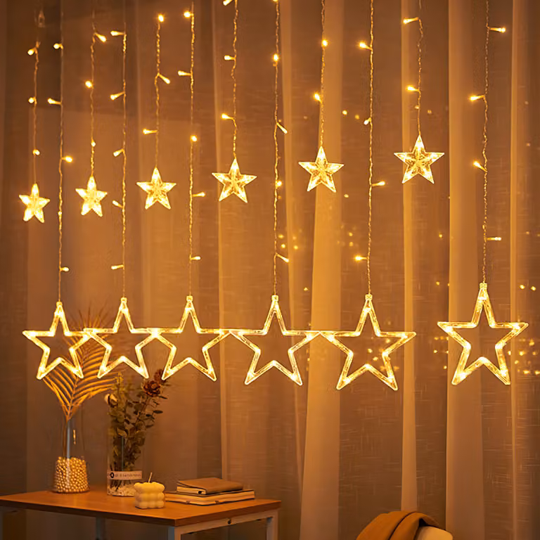 Izrielar LED luci fata stelle elettricità 138 LED luci di Natale finestra, luci di Natale finestra tenda con 12 stelle, decorazione di Natale (bianco caldo)