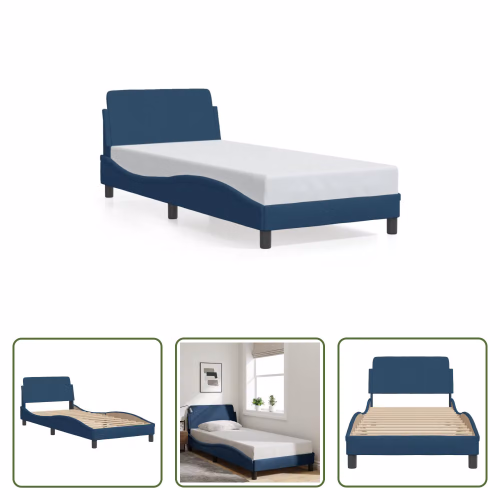 The Living Store Struttura letto con testiera blu 90x190 cm in tessuto
