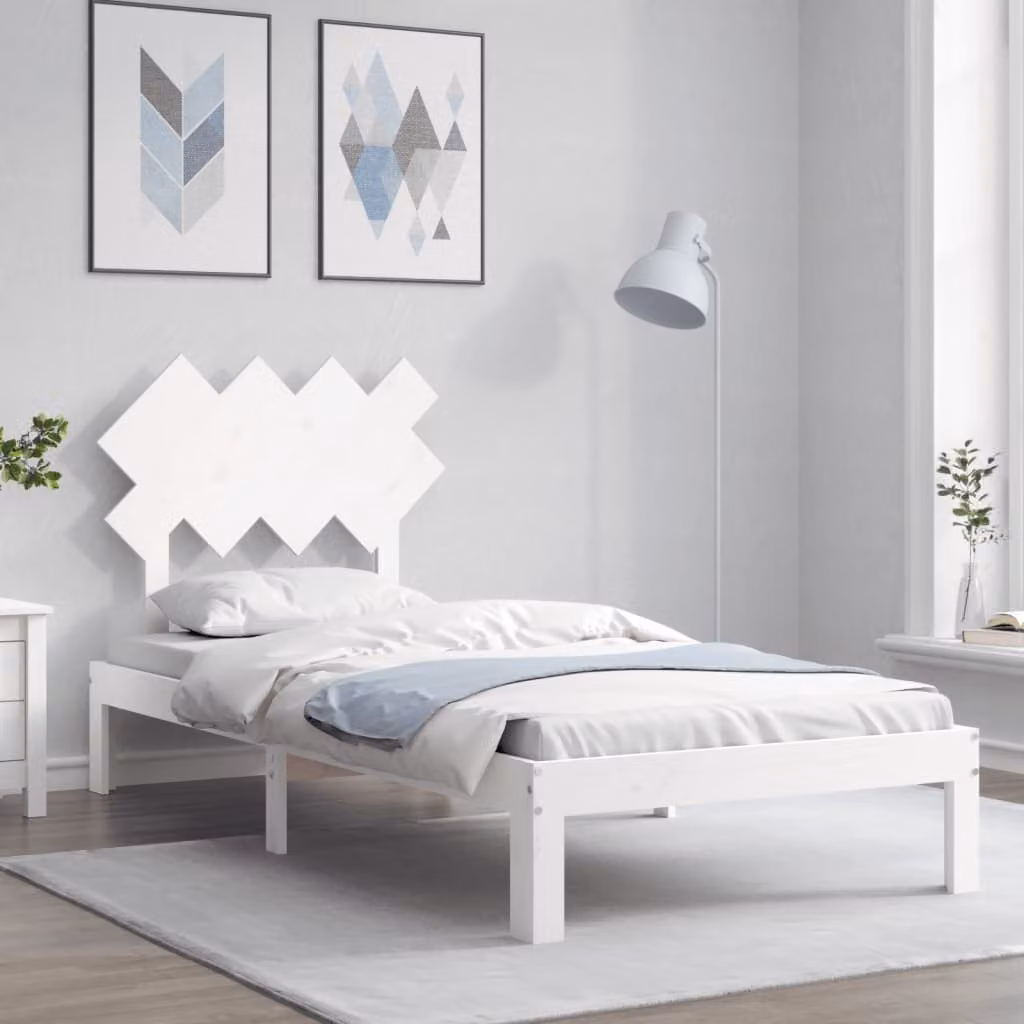 vidaXL Giroletto in legno massello di pino bianco con doghe rigide L/P/H: 200 x 90 x 81 cm