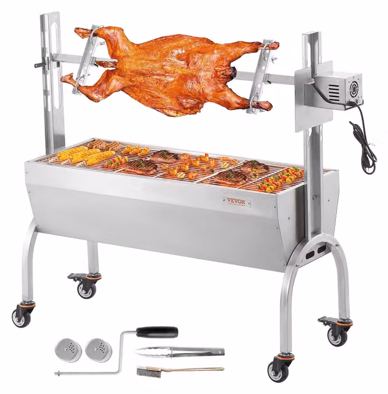 Spiedo rotante - Spiedo per barbecue - Spiedo da forno - Griglia con spiedo - 46 Inch - Acciaio inossidabile - Motore da 52W