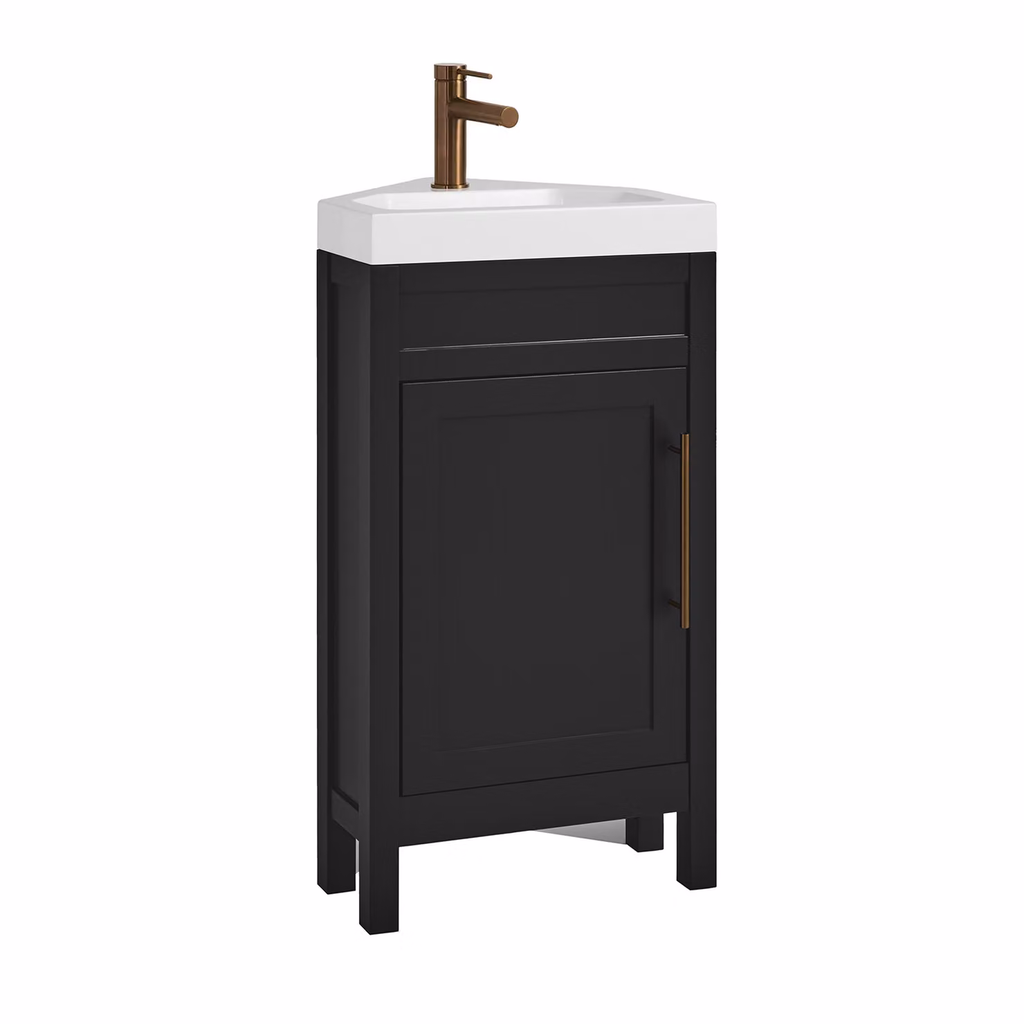 Mobile Bagno Angolare Grigio Nero da 450mm con Lavabo e Maniglia Moderna con Barra a T in Rame Satinato - Warwick