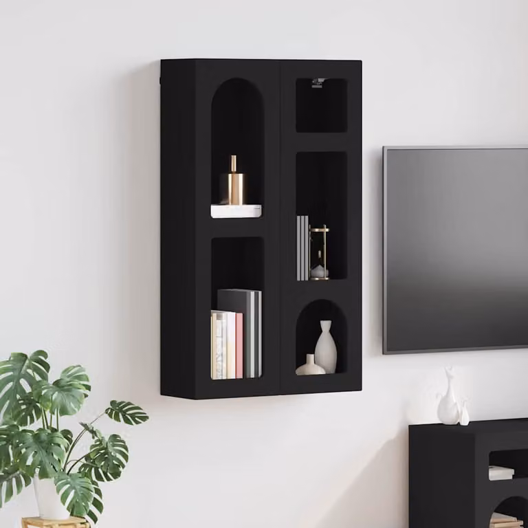 Armadio pensile da parete vidaXL ELST Nero con ante in vetro e ripiani interni in MDF L/P/H: 59 x 20 x 100 cm