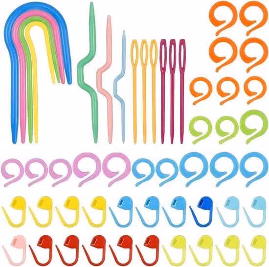 Set da lavoro a uncinetto per principianti, composto da 53 pezzi, che include aghi in plastica e accessori per lavori a maglia, ideali per progetti creativi