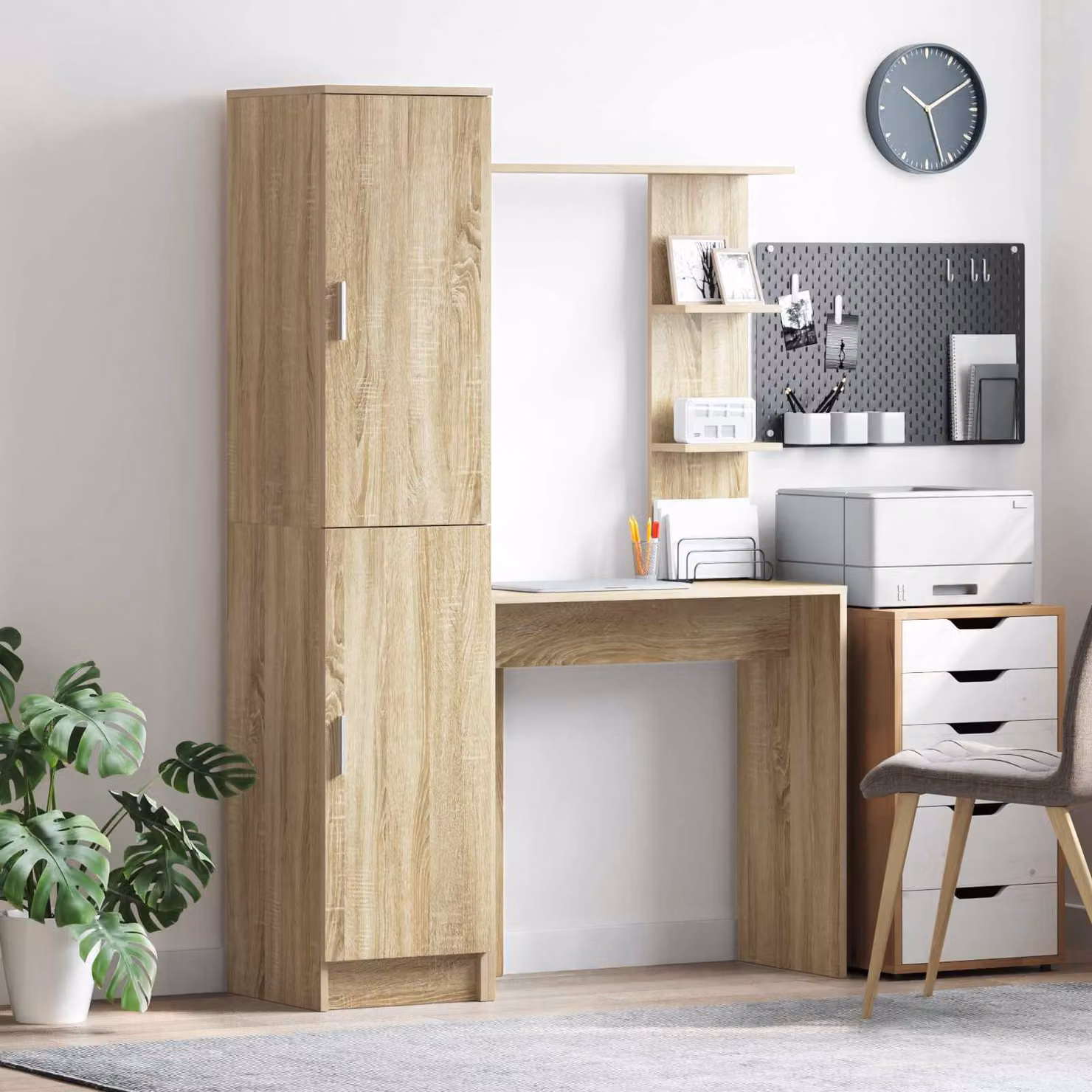 Set di scrivania con 2 scaffali da ufficio vidaXL in MDF laminato colore Rovere Sonoma L: 168 cm, P: 113,5 cm, H: 43,57 cm
