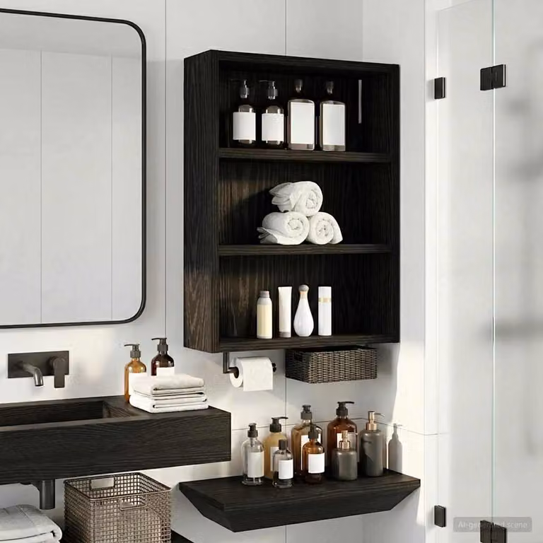 Armadio da bagno a muro moderno vidaXL in legno nero L: 40 cm, P: 10 cm, H: 50 cm