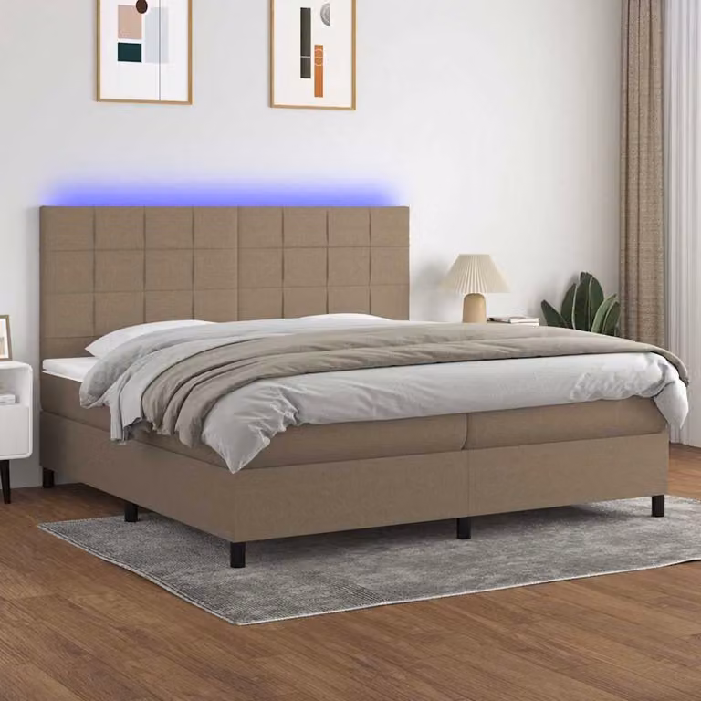 Letto Ibrido con Materasso e Illuminazione LED vidaXL in Tessuto Tortora L: 200 cm, P: 200 cm, H: 128 cm