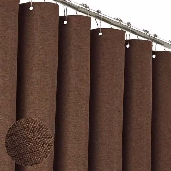 Tessuto per tenda doccia in lino e poliestere impermeabile e antimuffa, colore caffè, L: 240 cm x P: 200 cm