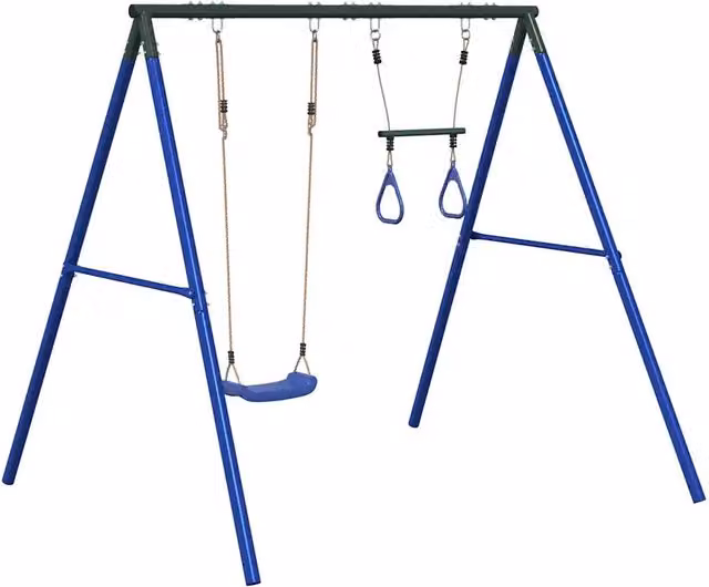 Set Gioco da Esterno con Altalena e Trapezio CFW2997760 in Metallo e Plastica, Blu e Verde, H 206 x L 185 x P 185 cm