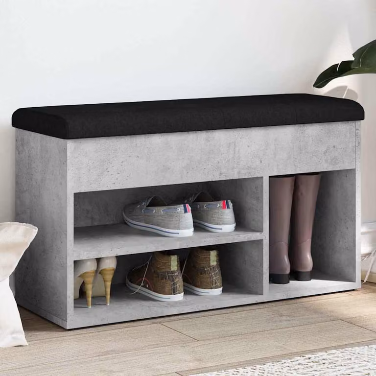 Panca porta scarpe vidaXL moderna in legno e tessuto, Grigio e Nero, L: 82 cm, P: 32 cm, H: 45,5 cm