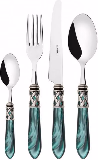 ALADDIN Ghiera Argento Anticato, Posate Set 24 Pz, Scatola Ghiera: Argento, Colore: Verde