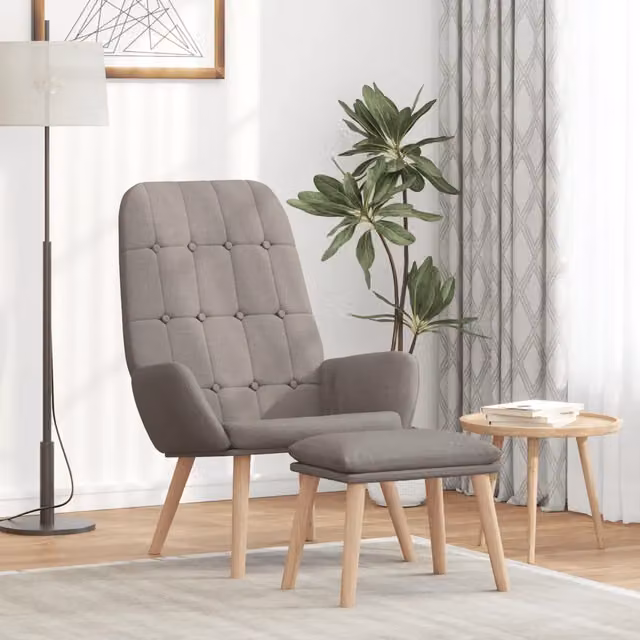 Poltrona Relax con Poggiapiedi vidaXL in Tessuto Beige e Grigio con Struttura in Legno di Gomma e Schiuma