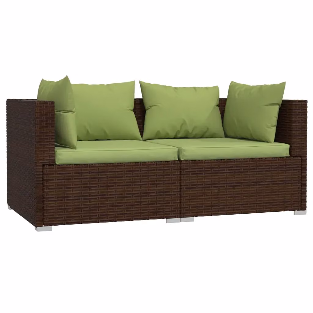 Divano da giardino a 2 posti vidaXL in rattan marrone e verde con cuscini inclusi e coperture rimovibili L: 140 cm, P: 70 cm, H: 60,5 cm – 2