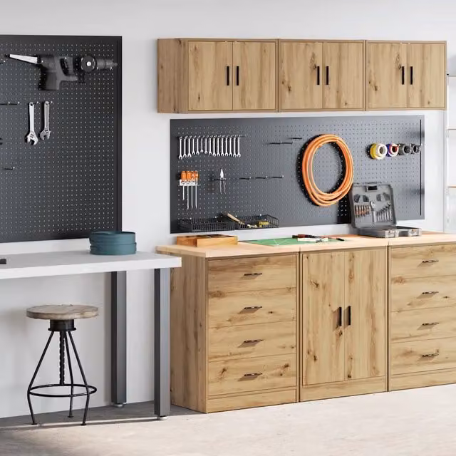 Set di 2 armadi da garage vidaXL in legno multistrato color marrone
