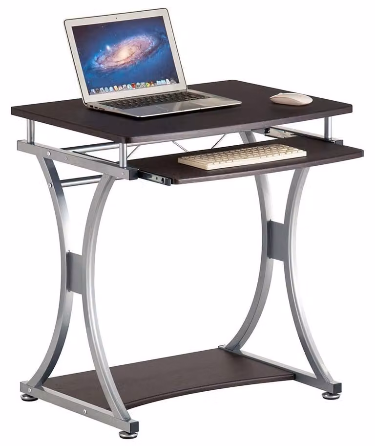 Scrivania per computer con supporto per tastiera, in metallo/MDF, dimensioni 70x55x76 cm, colore marrone