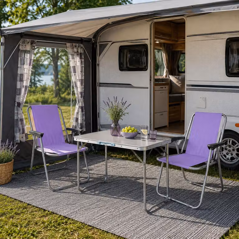 set di 3 mobili da campeggio in alluminio L70xL50xH59cm viola