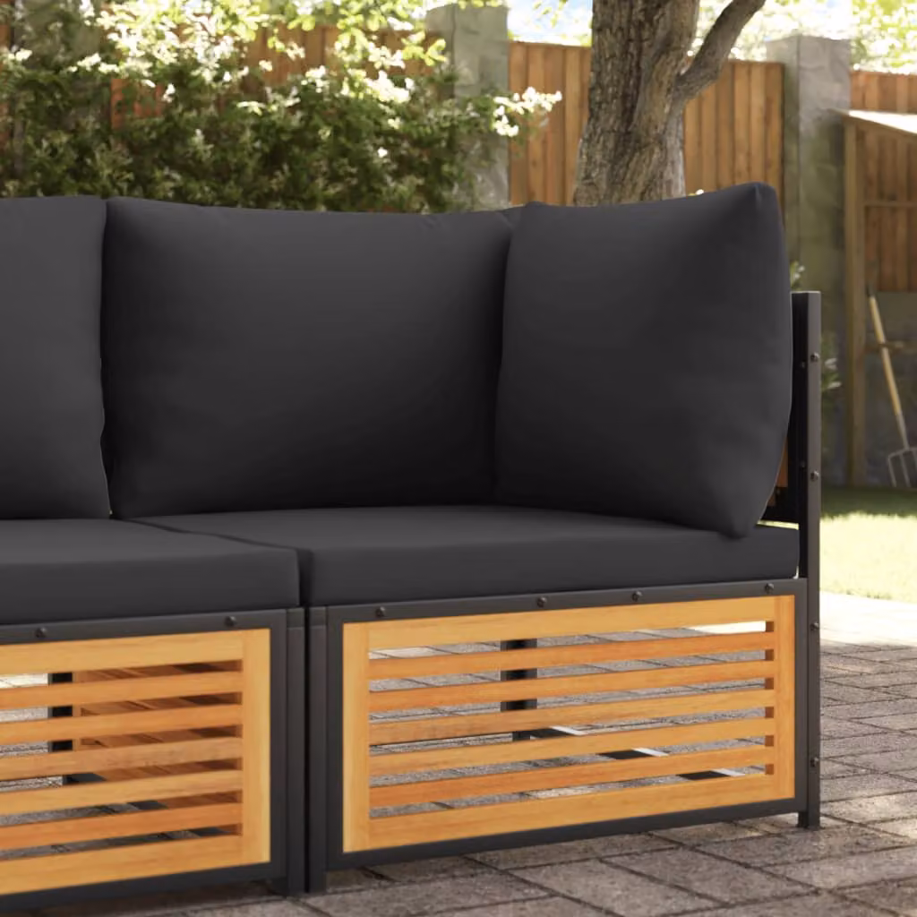 vidaXL Divano Angolare da Giardino Moderno in Legno di Acacia Trattato con Cuscini Imbottiti e Rivestimenti Rimovibili