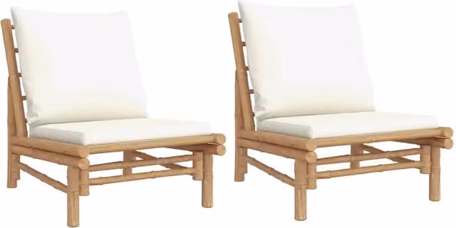 Sedie da Giardino 2 pz | Sedie da Esterno con Cuscini Bianco Crema in Bamb¨´