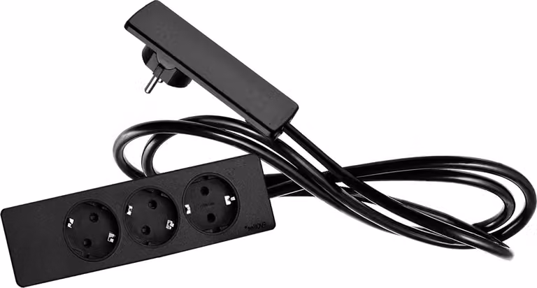Schulte EVOline Plug 01.561 Spina piatta da 1,5 m presa a 3 vie nera
