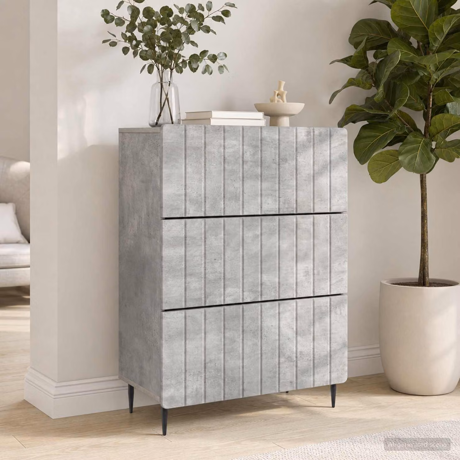 Carrello mobile con cassetti vidaXL in legno ingegnerizzato e metallo, grigio, L: 66 cm, P: 34,5 cm, H: 92 cm