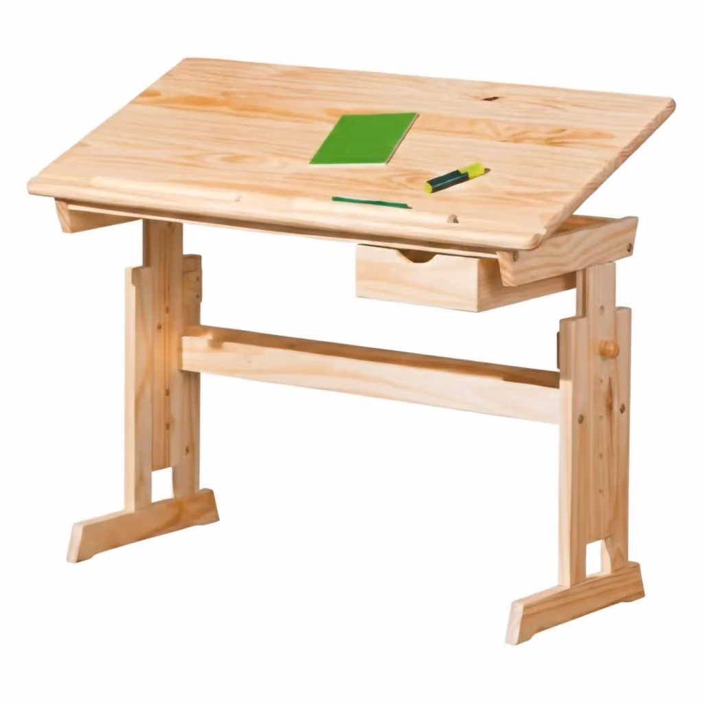 Scrivania DMORA in legno con piano inclinato, colore marrone quercia e beige, L: 109 cm, P: 55 cm, H: 63 cm – 2