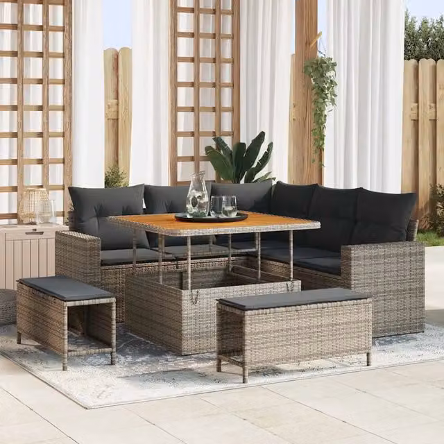 Set Divano da Giardino 9 pz 6-Numero di posti Grigio polyrattan 3363558