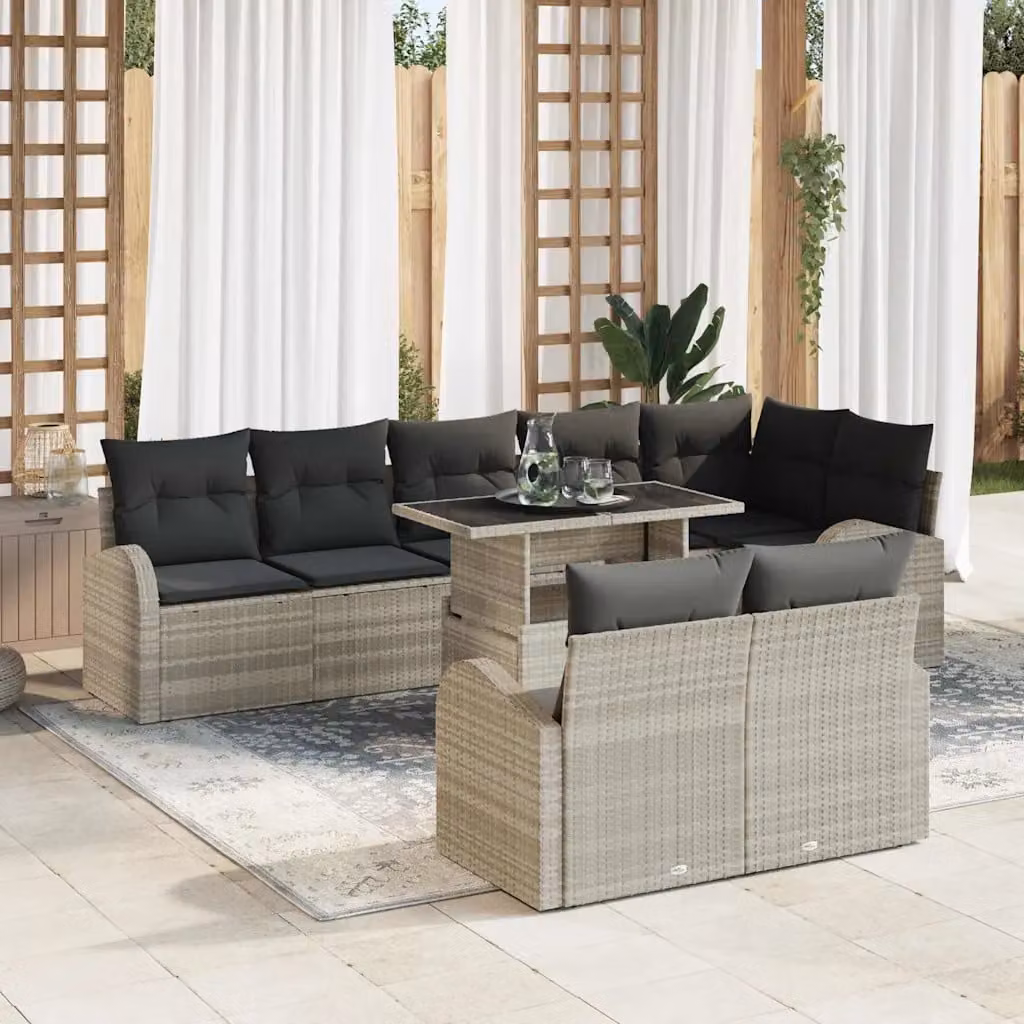 Set Divano da Giardino Moderno vidaXL a Forma a U in Rattan Grigio con Tavolino e Cuscini – 1
