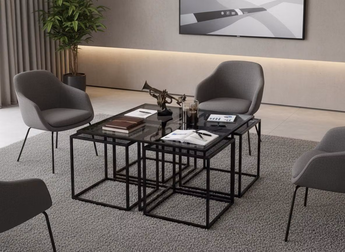 Tavolino da salotto moderno, minimalista, nero, elegante, di classe, confortevole