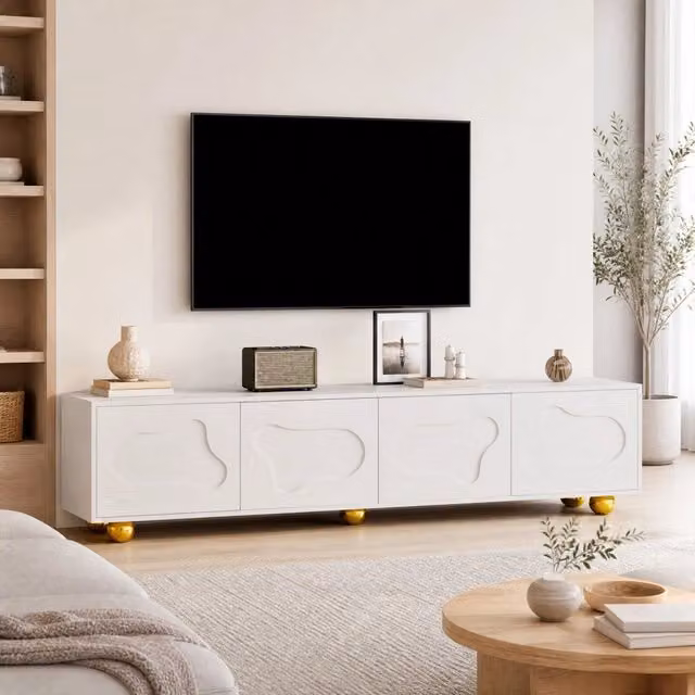 Mobile TV MODFU moderno in legno e metallo bianco, L 180 x P 40 x H 45 cm – 1