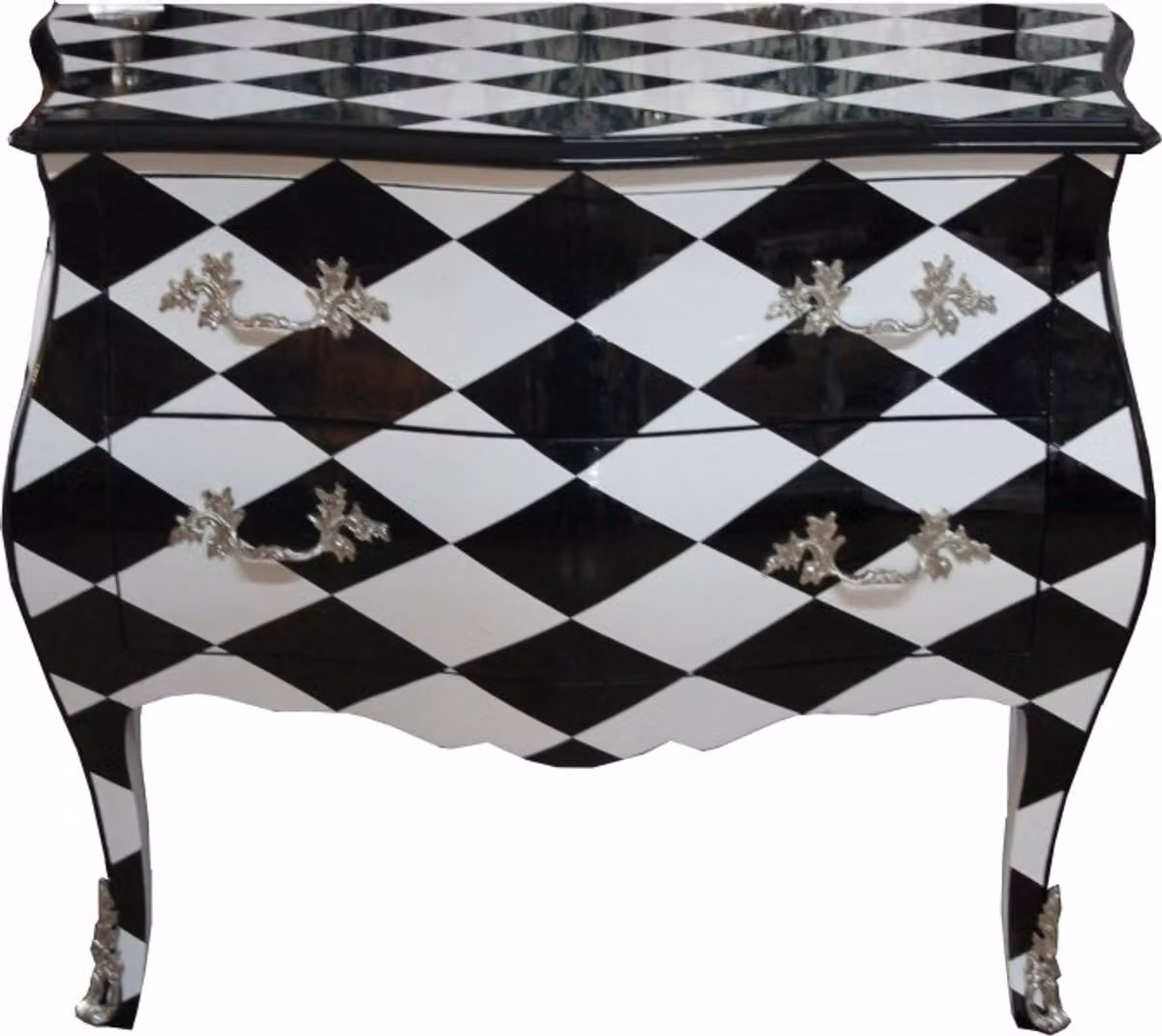 Comò Casa Padrino Barock, motivo a scacchi, nero/bianco, 104 x 52 x 83 cm - Comò artigianale in legno massello