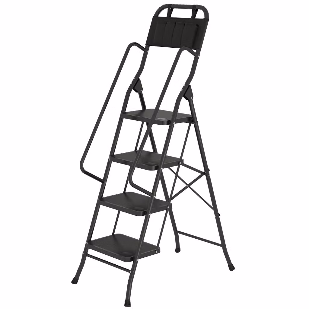 Scala a libretto zephmum a 4 gradini in acciaio con borsa attrezzi e vassoio, colore nero – 2