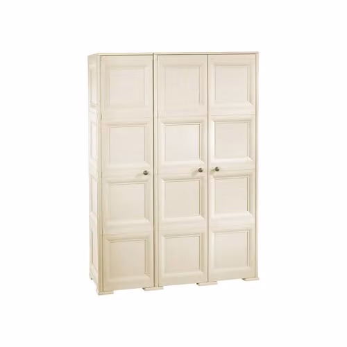 MA MAISON Armadio in Plastica 118 x 43 x 164 cm con 3 Ante, Vano Portascope e Puntali – Mobile Alto Salvaspazio per Ingresso e Balcone Coperto (Angora)