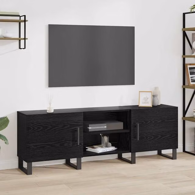 Mobile TV e Credenza Moderna vidaXL in Legno Rovere e Nero L 150 x P 30 x H 50 cm