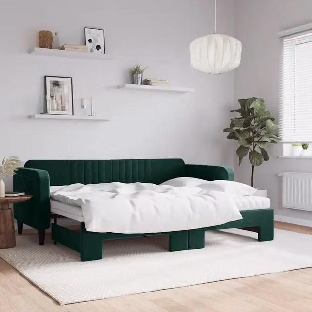 Divano Letto Estraibile Materassi Verde Scuro 80x200 Velluto 3197082