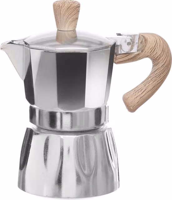 Caffettiera KASANOVA da 1 tazza con manico effetto legno, colore argento