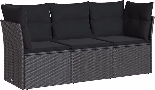 Set Divani da Giardino 3 pz | Set Salotto da Giardino con Cuscini in Polyrattan Nero