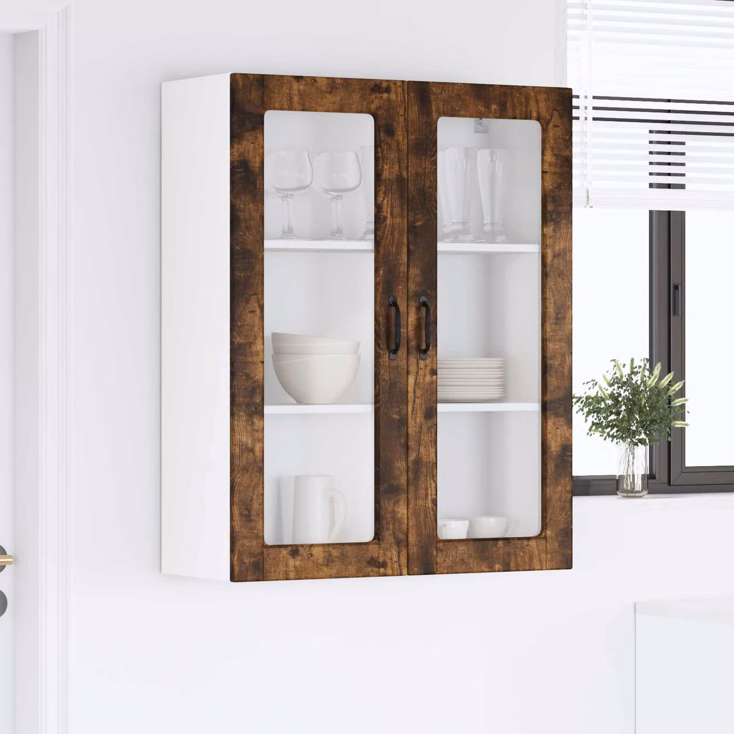 vidaXL Mobiletto da cucina Kalmar con ante in vetro, Rovere fumé, L 80 x P 31 x H 100 cm