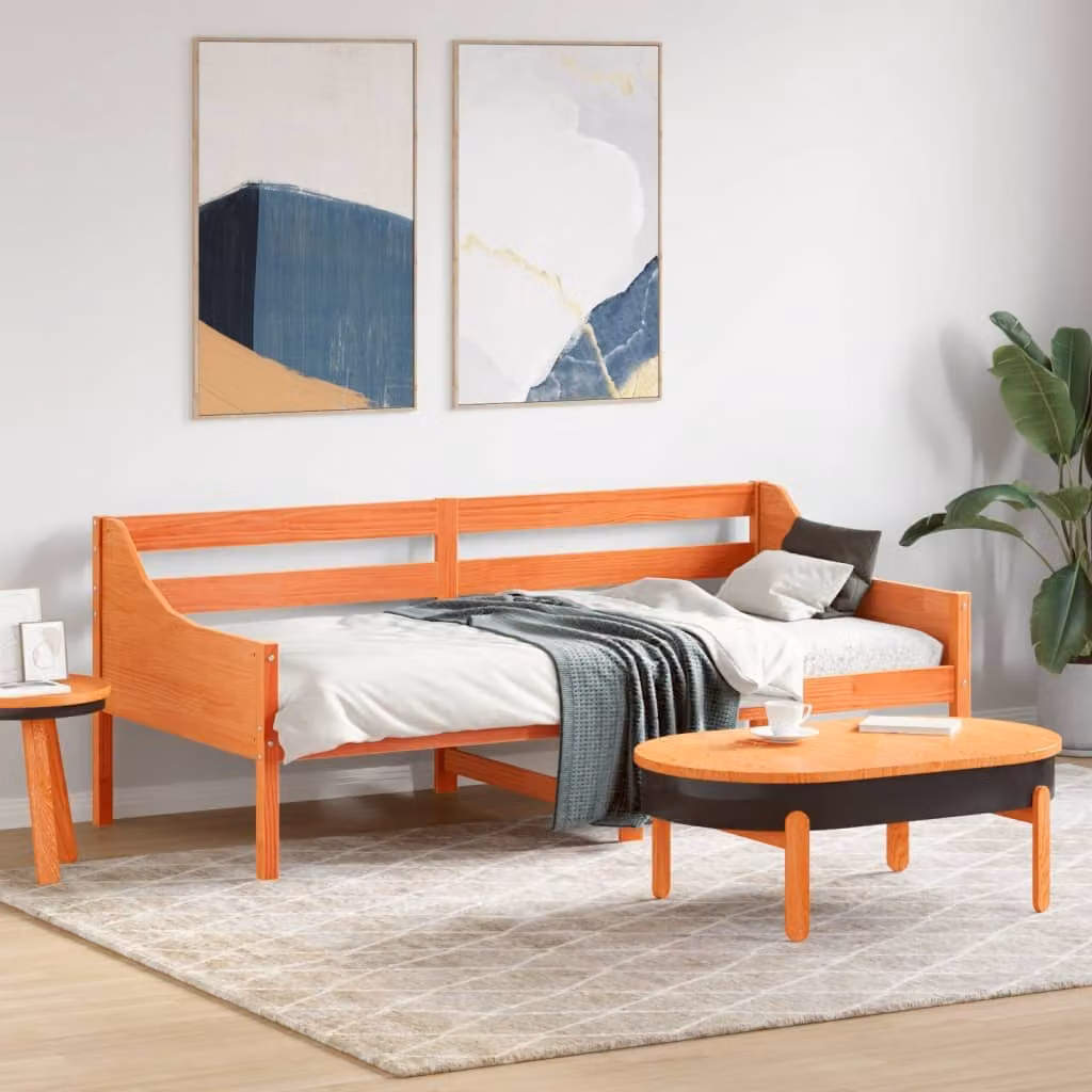 vidaXL Dormeuse in legno di pino marrone cera con doghe fisse L/P/H: 195,5 x 90 x 76 cm