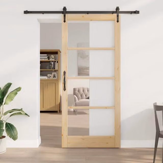 Porta scorrevole minimalist vidaXL in legno di pino marrone e vetro trasparente L/P/H: 93 x 15 x 211 cm