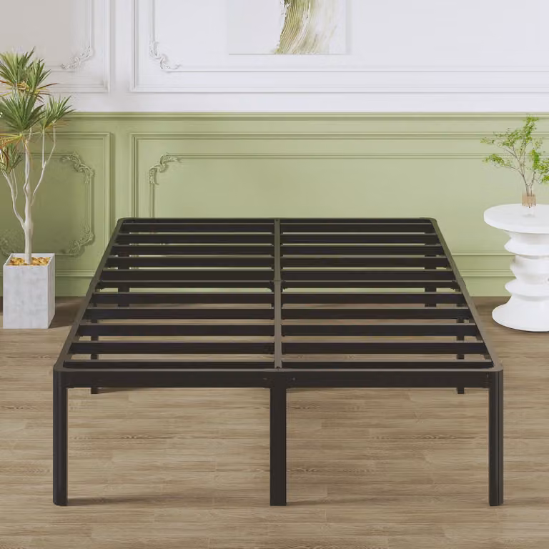 Letto matrimoniale 160x190 cm, struttura in metallo, colore nero, altezza 41 cm, silenzioso