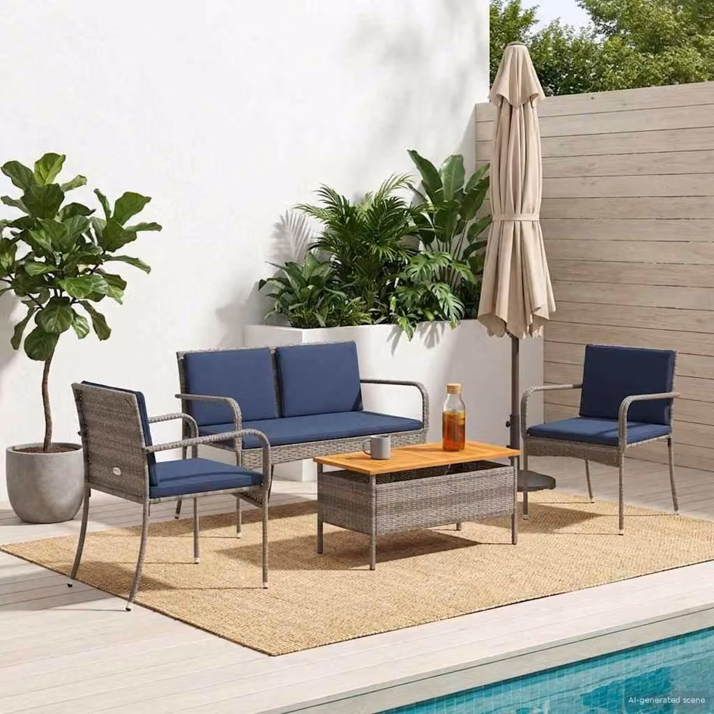 Maison Exclusive - Set da giardino grigio in rattan sintetico