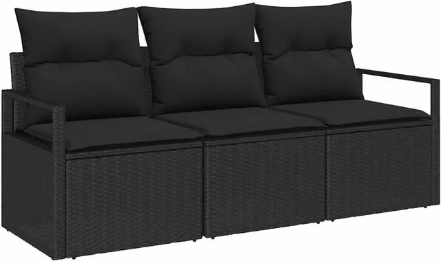 Set di divani 3 pz | Set Salotto da Giardino Nero polyrattan